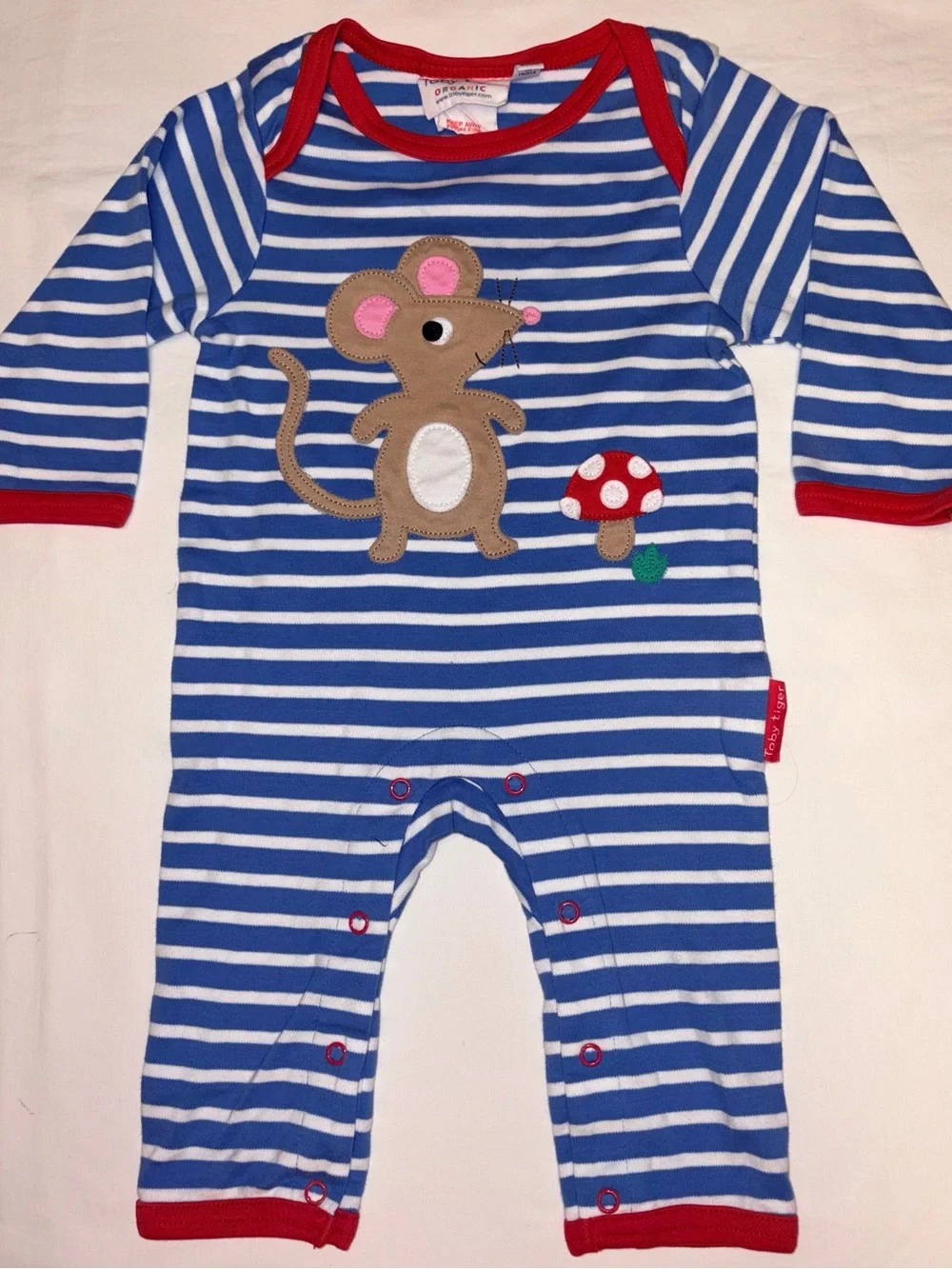 Toby Tiger organic cotton romper w/mouse applique sz 6-12 months EUC
